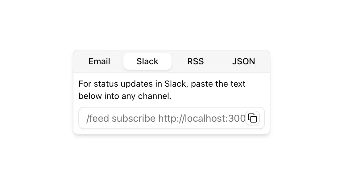 Slack feed subscribe on status page