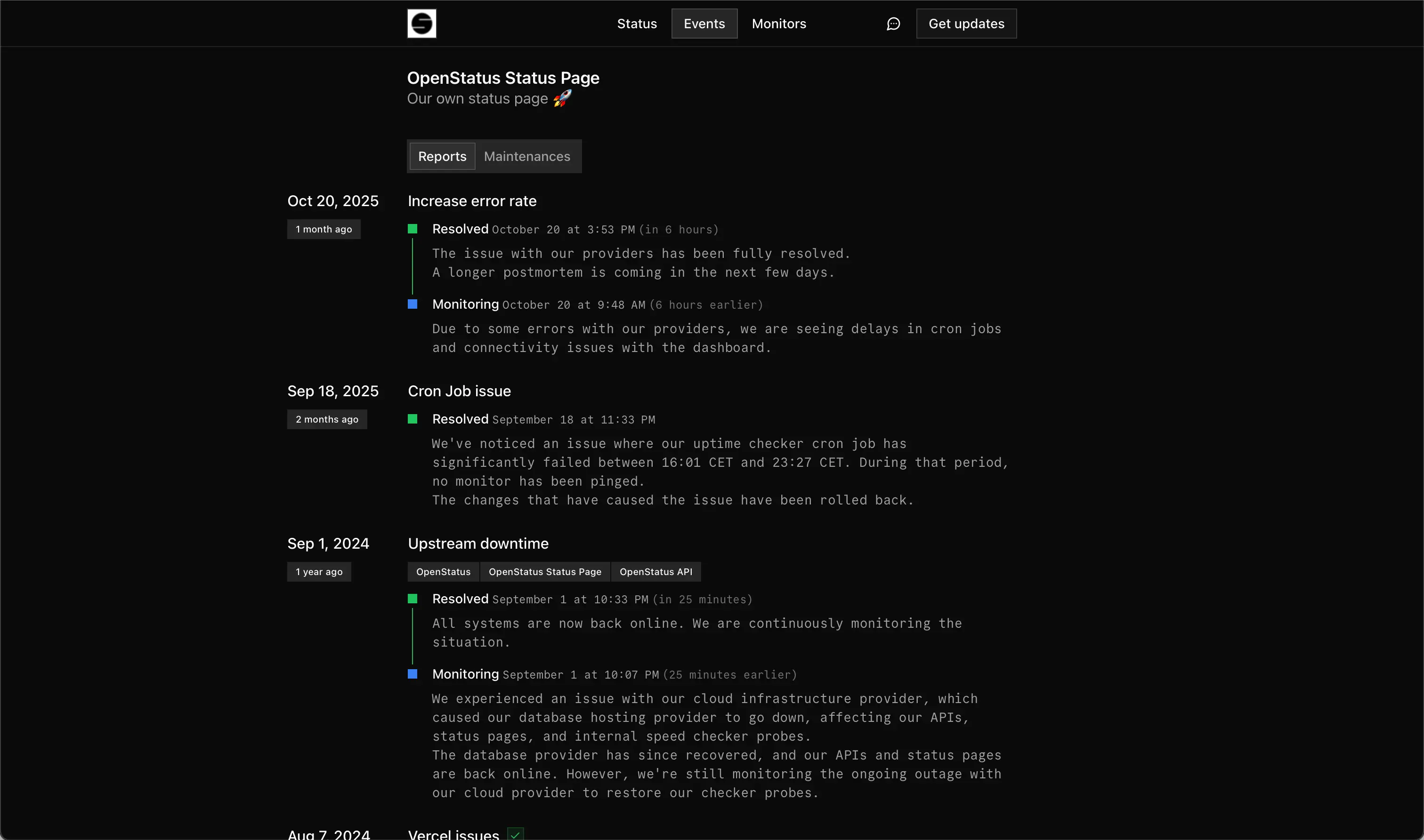 status page events list