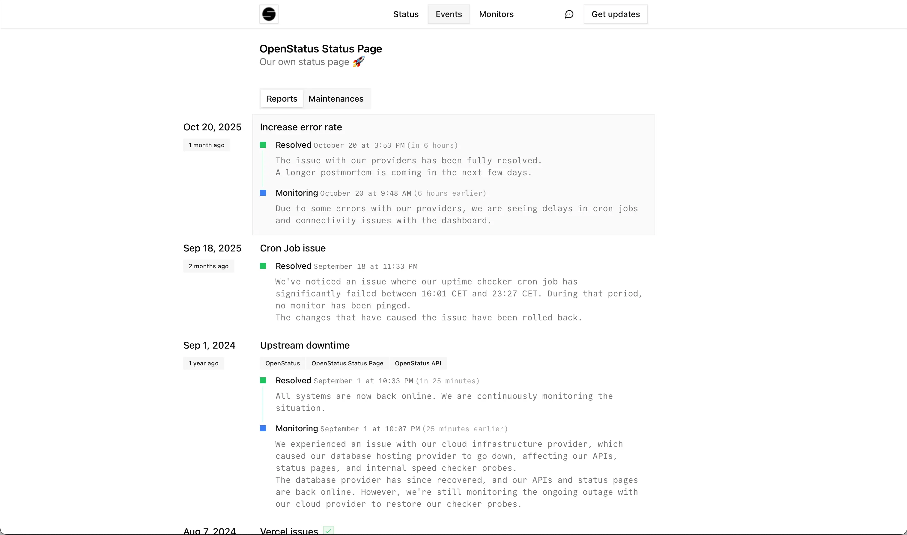 status page events list