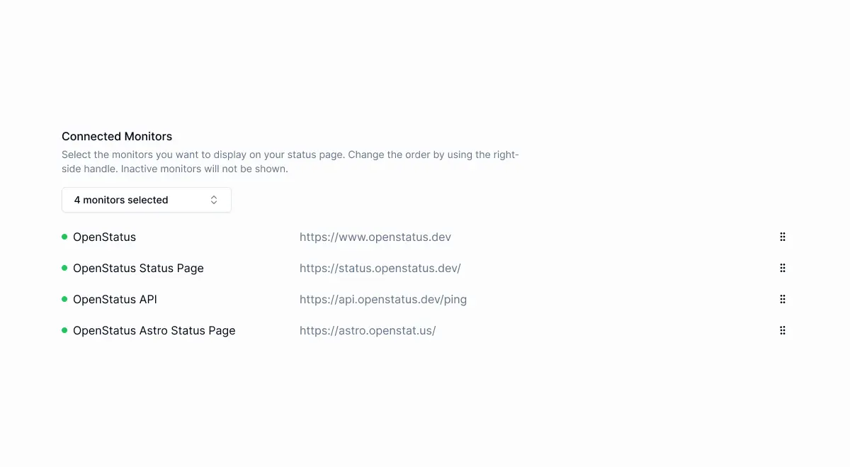 Status page monitor order